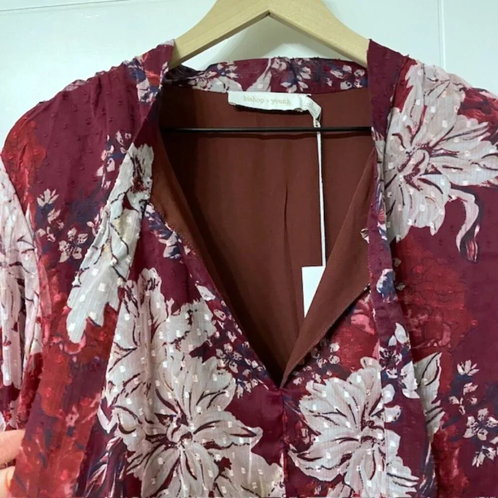 NWT Bishop + Young Cameo Midi Floral Long Sleeve Dress Dahlia Size Large